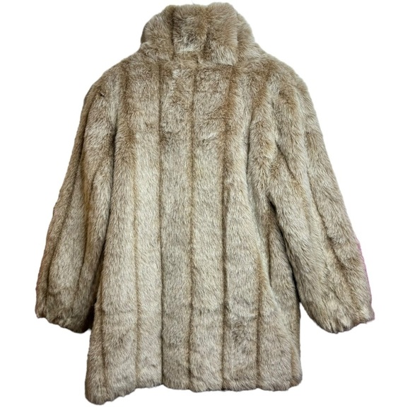 Roaman's Vintage Faux Fur Jacket Beige Long Sleeve Full Zip Pockets Medium - Picture 2 of 15